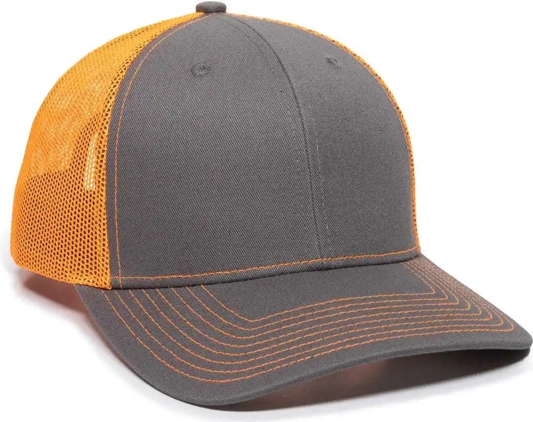 Oc Sports Oc771 Adjustable Mesh Back Cap - Charcoal Neon Orange - Dark Gray / 6 7/8’’ - 7 1/2’’