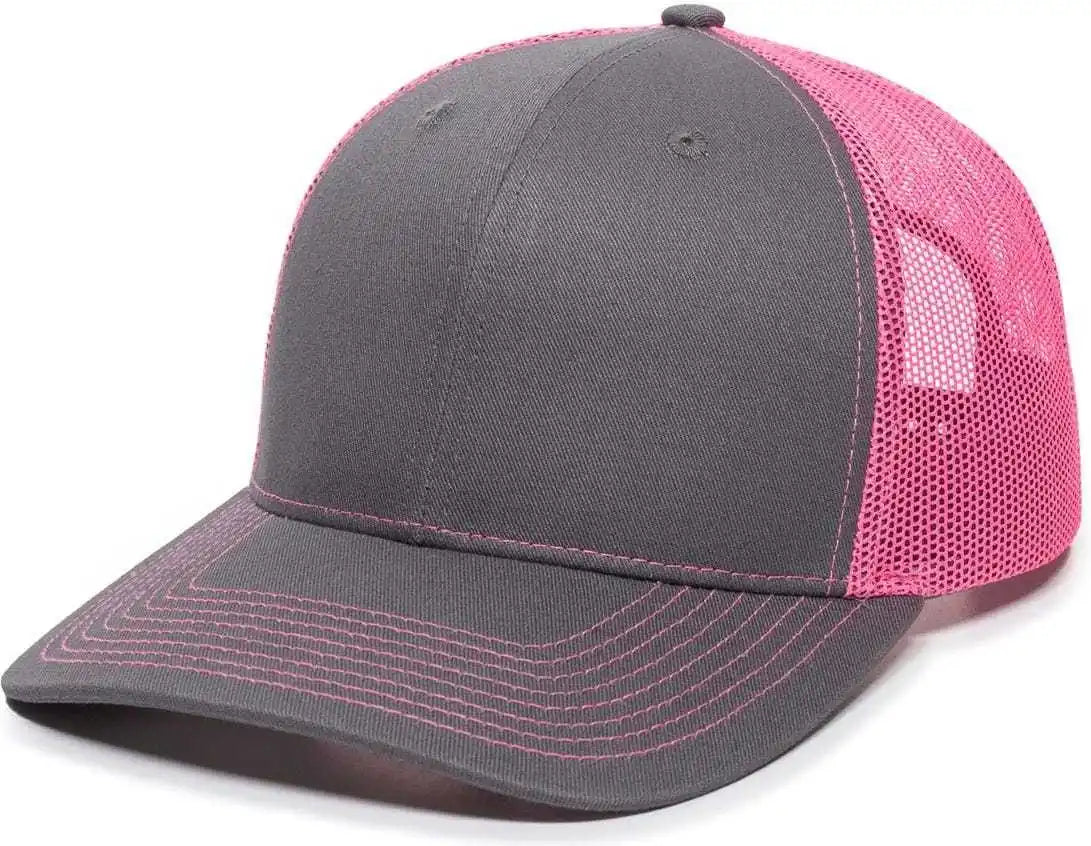 Oc Sports Oc771 Adjustable Mesh Back Cap - Charcoal Neon Pink - Dark Gray / 6 7/8’’ - 7 1/2’’