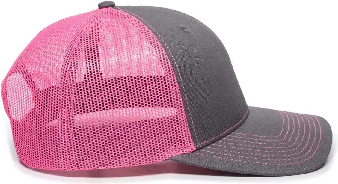 Oc Sports Oc771 Adjustable Mesh Back Cap - Charcoal Neon Pink - Dark Gray / 6 7/8’’ - 7 1/2’’