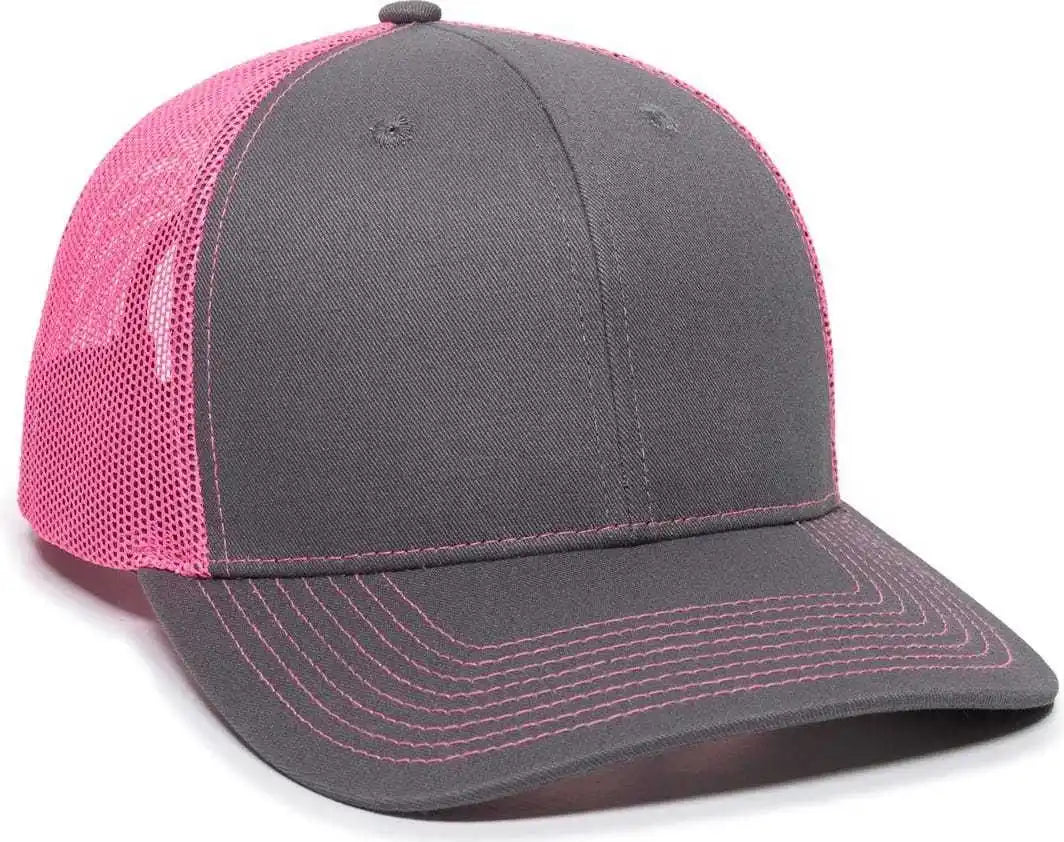 Oc Sports Oc771 Adjustable Mesh Back Cap - Charcoal Neon Pink - Dark Gray / 6 7/8’’ - 7 1/2’’