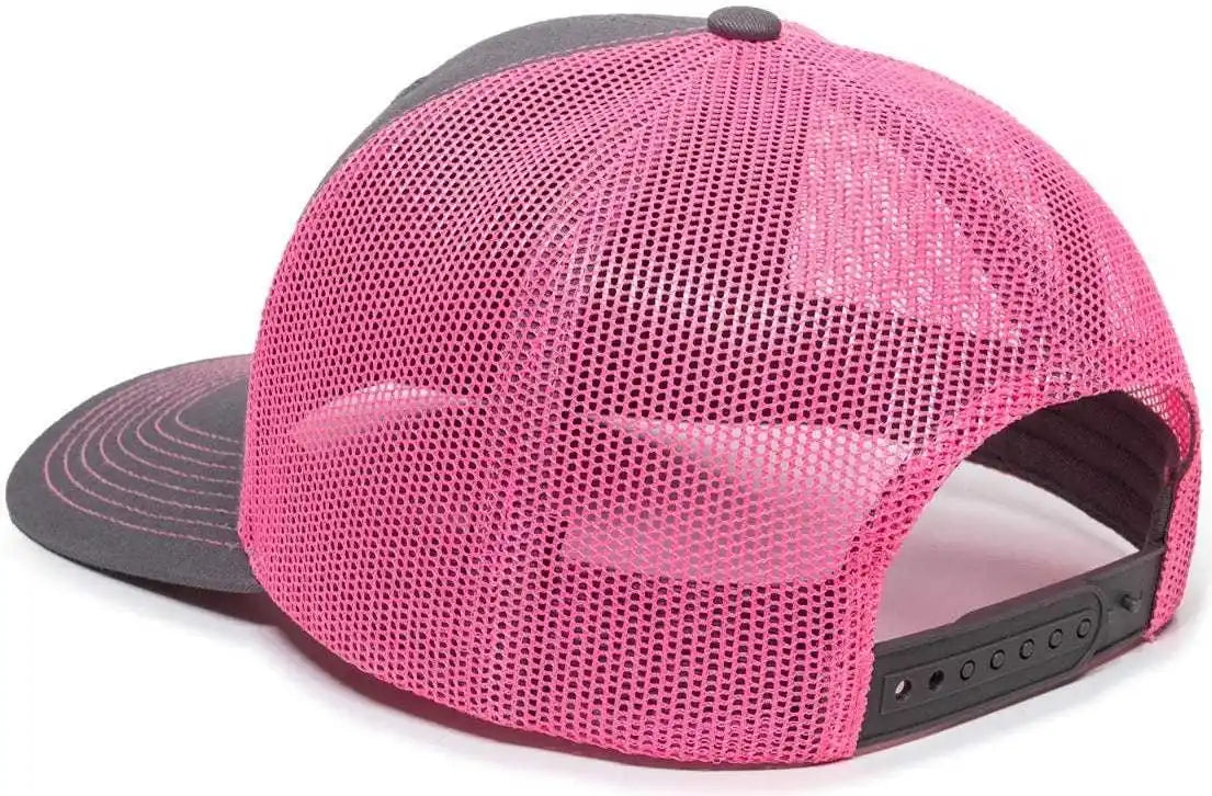 Oc Sports Oc771 Adjustable Mesh Back Cap - Charcoal Neon Pink - Dark Gray / 6 7/8’’ - 7 1/2’’
