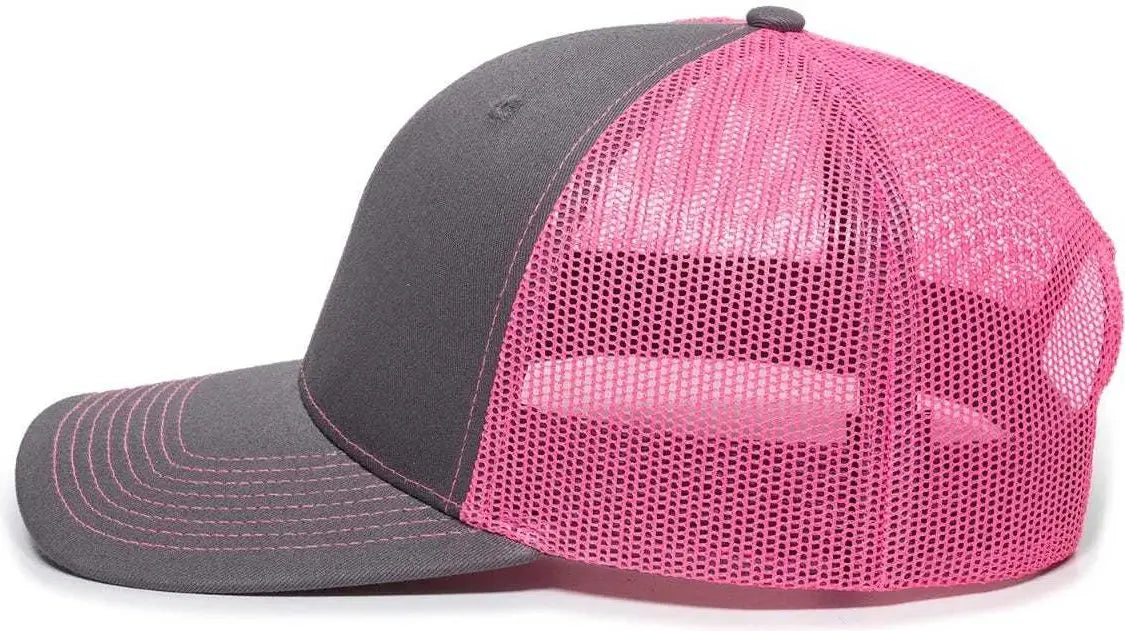 Oc Sports Oc771 Adjustable Mesh Back Cap - Charcoal Neon Pink - Dark Gray / 6 7/8’’ - 7 1/2’’