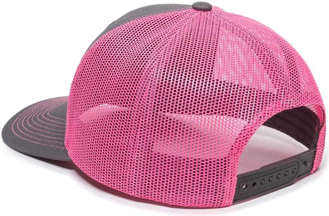 Oc Sports Oc771 Adjustable Mesh Back Cap - Charcoal Neon Pink - Dark Gray / 6 7/8’’ - 7 1/2’’