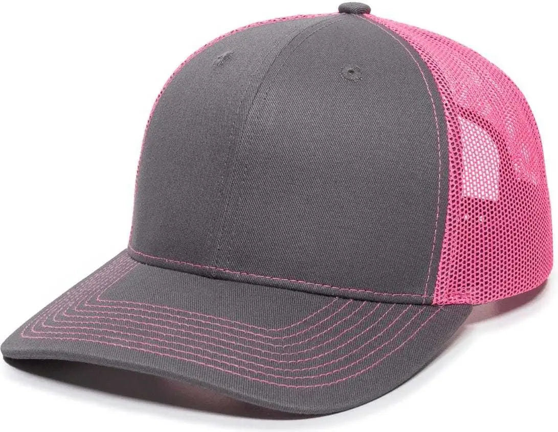 Oc Sports Oc771 Adjustable Mesh Back Cap - Charcoal Neon Pink - Dark Gray / 6 7/8’’ - 7 1/2’’