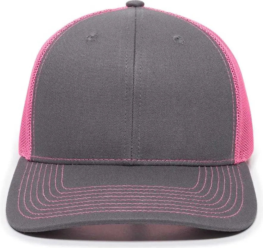 Oc Sports Oc771 Adjustable Mesh Back Cap - Charcoal Neon Pink - Dark Gray / 6 7/8’’ - 7 1/2’’