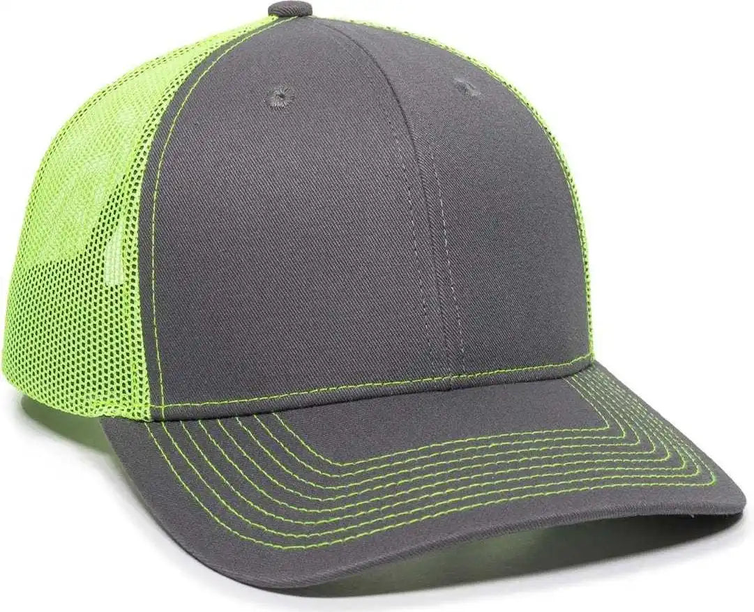 Oc Sports Oc771 Adjustable Mesh Back Cap - Charcoal Neon Yellow - Dark Gray Lime / 6 7/8’’ - 7 1/2’’