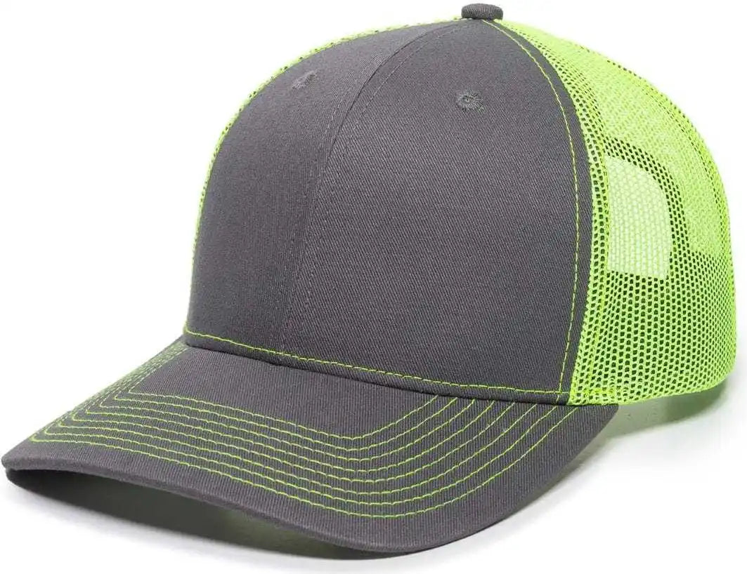 Oc Sports Oc771 Adjustable Mesh Back Cap - Charcoal Neon Yellow - Dark Gray Lime / 6 7/8’’ - 7 1/2’’
