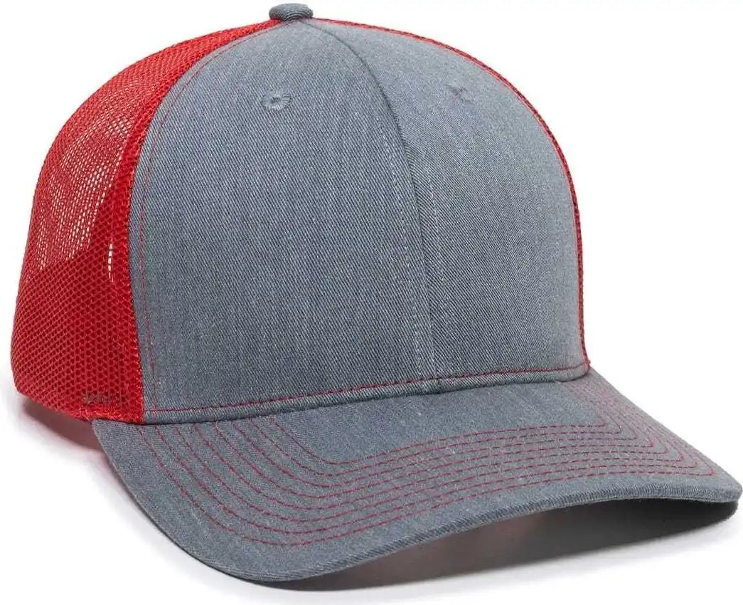 Oc Sports Oc771 Adjustable Mesh Back Cap - Heathered Gray Red - 6 7/8’’ - 7 1/2’’