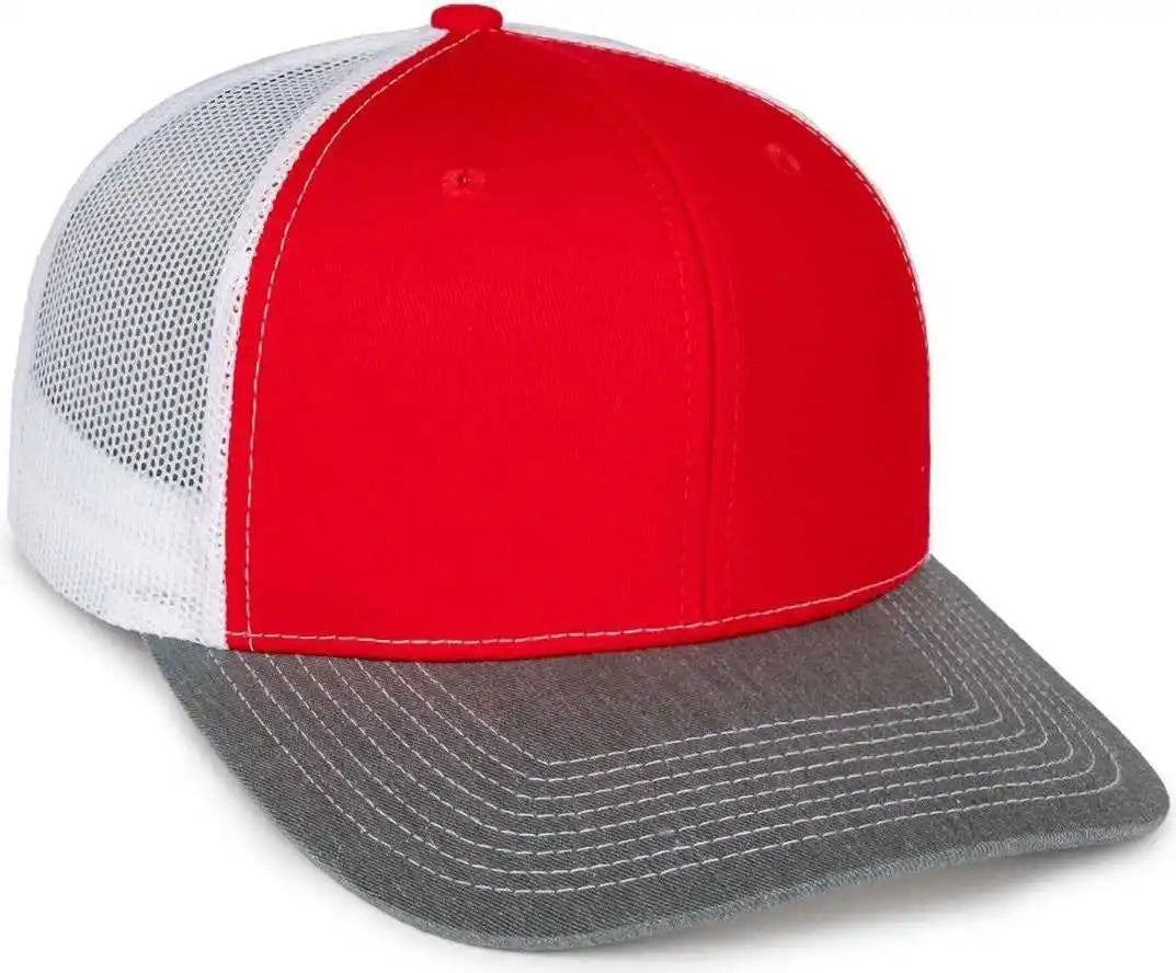 Oc Sports Oc771 Adjustable Mesh Back Cap - Red White Heather Gray - Osfm