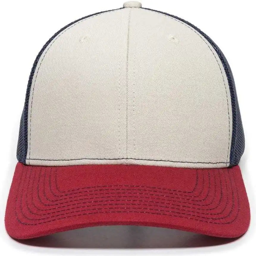 Oc Sports Oc771 Adjustable Mesh Back Cap - Stone Navy Cardinal - Ivory / 6 7/8’’ - 7 1/2’’