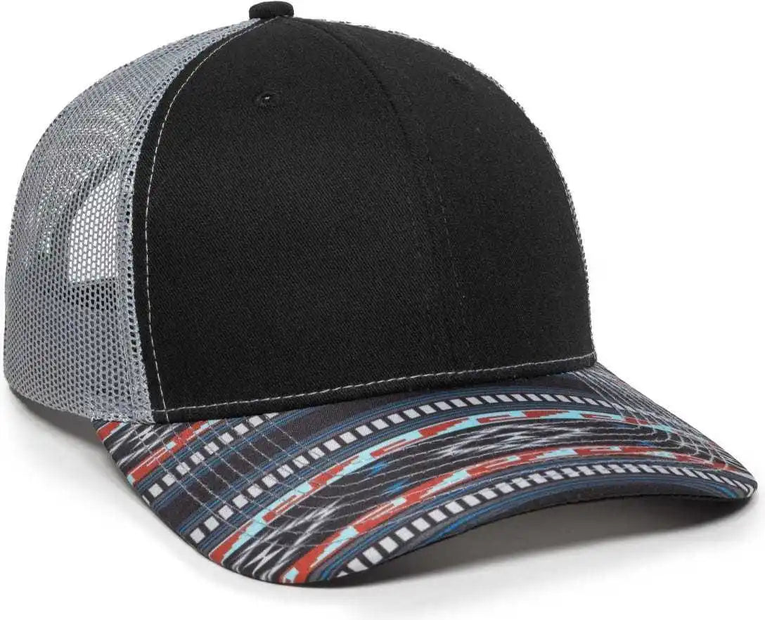 Oc Sports Oc771p Slight Pre-curved Sublimated Visor Cap - Black Light Gray Aqua - 6 7/8’’ - 7 1/2’’