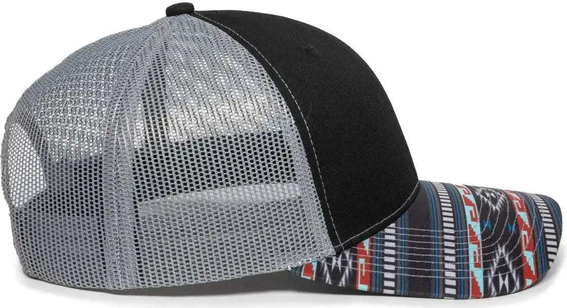 Oc Sports Oc771p Slight Pre-curved Sublimated Visor Cap - Black Light Gray Aqua - 6 7/8’’ - 7 1/2’’