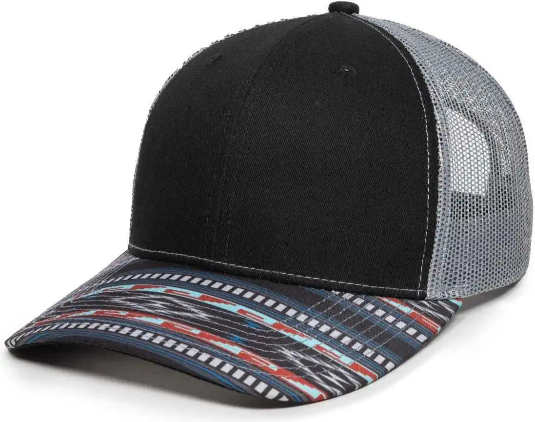 Oc Sports Oc771p Slight Pre-curved Sublimated Visor Cap - Black Light Gray Aqua - 6 7/8’’ - 7 1/2’’