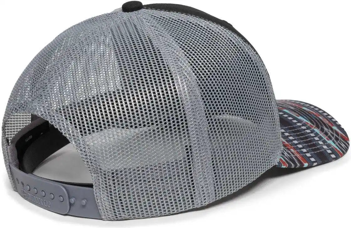 Oc Sports Oc771p Slight Pre-curved Sublimated Visor Cap - Black Light Gray Aqua - 6 7/8’’ - 7 1/2’’