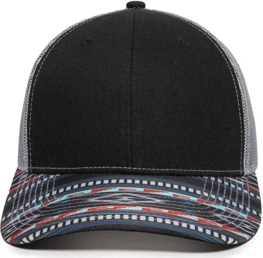 Oc Sports Oc771p Slight Pre-curved Sublimated Visor Cap - Black Light Gray Aqua - 6 7/8’’ - 7 1/2’’