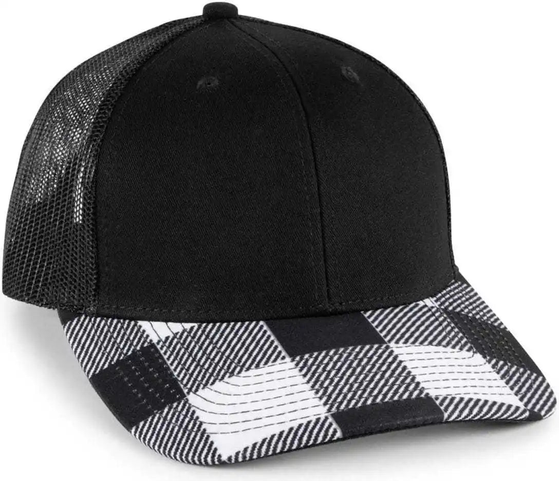 Oc Sports Oc771p Slight Pre-curved Sublimated Visor Cap - Black Plaid - 6 7/8’’ - 7 1/2’’