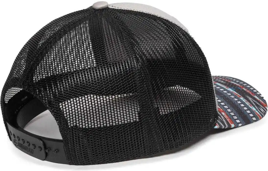 Oc Sports Oc771p Slight Pre-curved Sublimated Visor Cap - Light Gray Black Aqua - 6 7/8’’ - 7 1/2’’