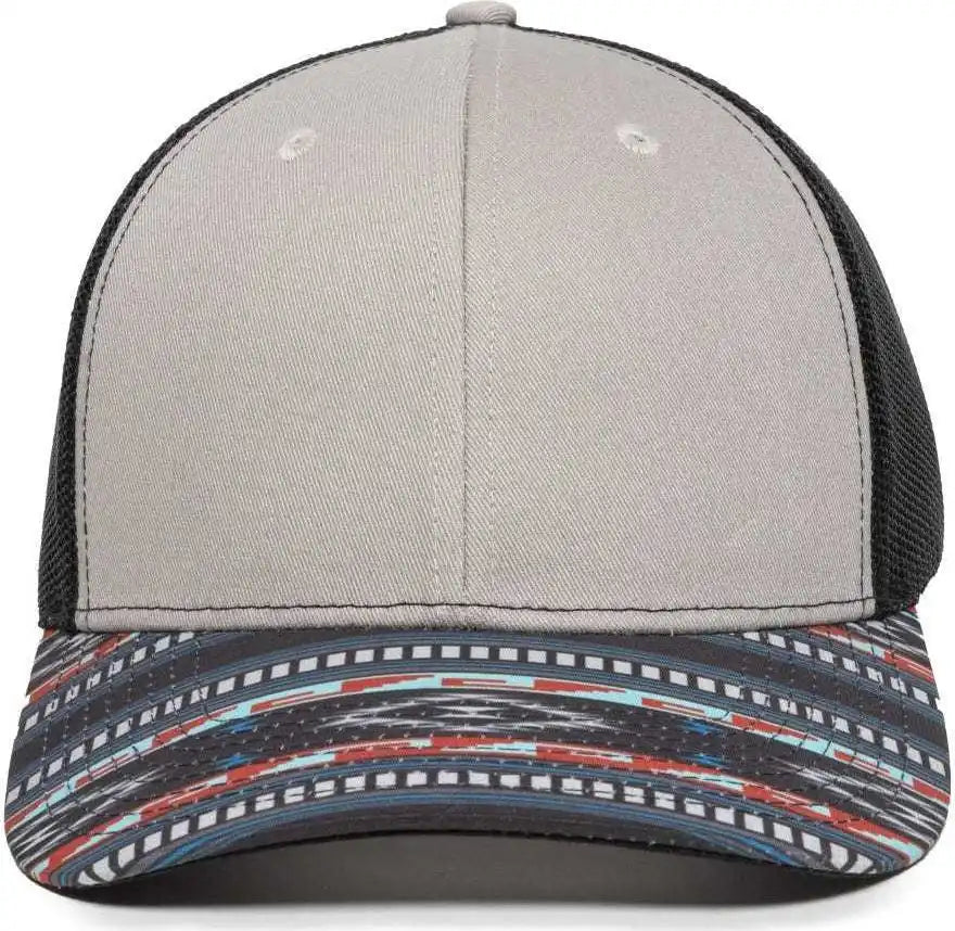 Oc Sports Oc771p Slight Pre-curved Sublimated Visor Cap - Light Gray Black Aqua - 6 7/8’’ - 7 1/2’’
