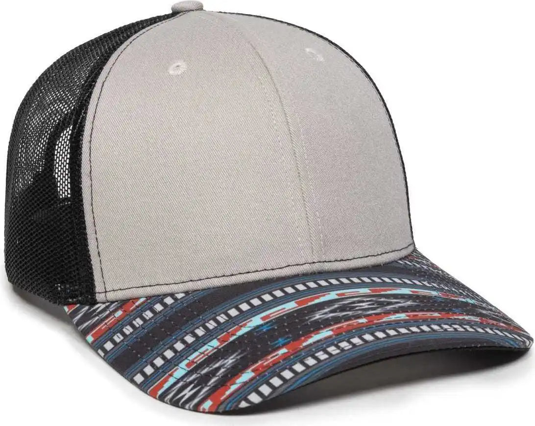 Oc Sports Oc771p Slight Pre-curved Sublimated Visor Cap - Light Gray Black Aqua - 6 7/8’’ - 7 1/2’’