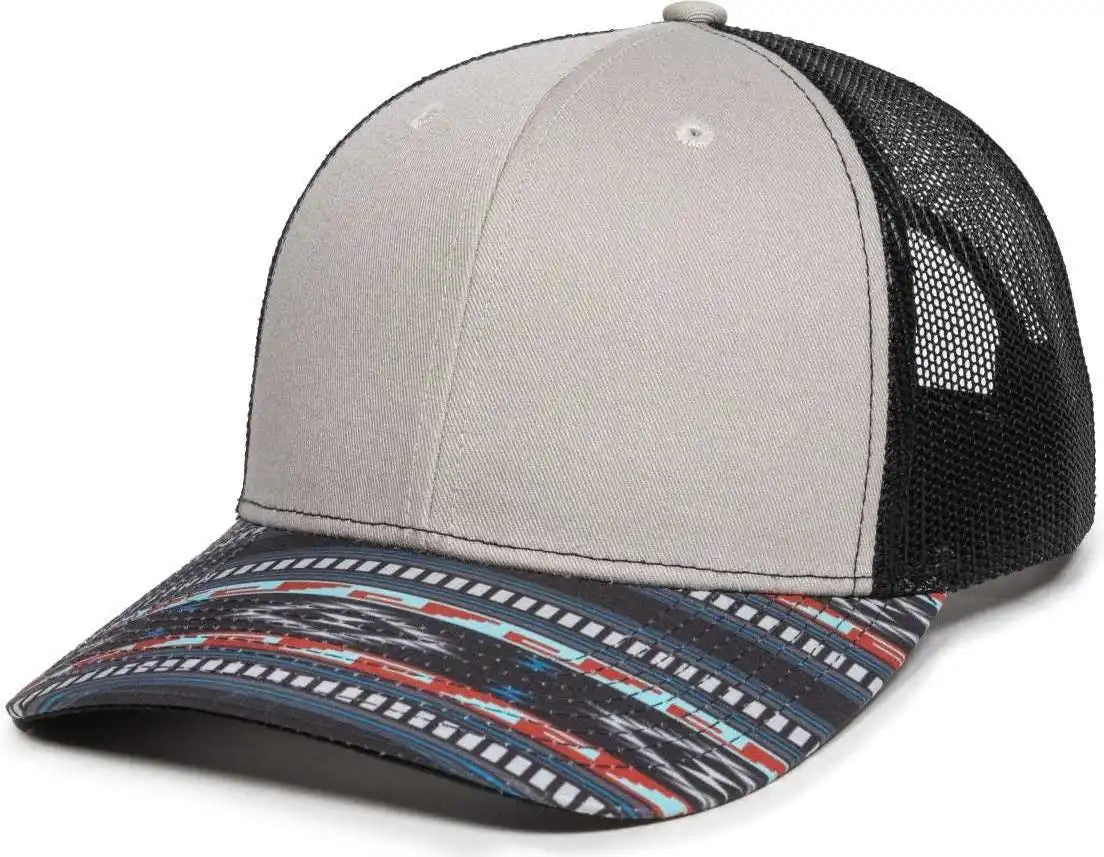 Oc Sports Oc771p Slight Pre-curved Sublimated Visor Cap - Light Gray Black Aqua - 6 7/8’’ - 7 1/2’’