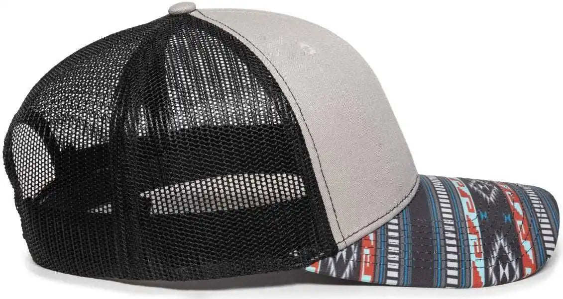 Oc Sports Oc771p Slight Pre-curved Sublimated Visor Cap - Light Gray Black Aqua - 6 7/8’’ - 7 1/2’’
