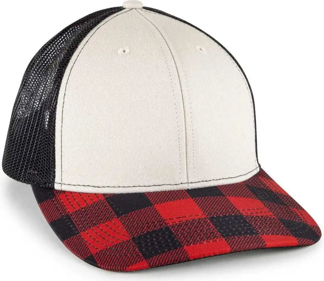 Oc Sports Oc771p Slight Pre-curved Sublimated Visor Cap - Stone Black Red Plaid - 6 7/8’’ - 7 1/2’’