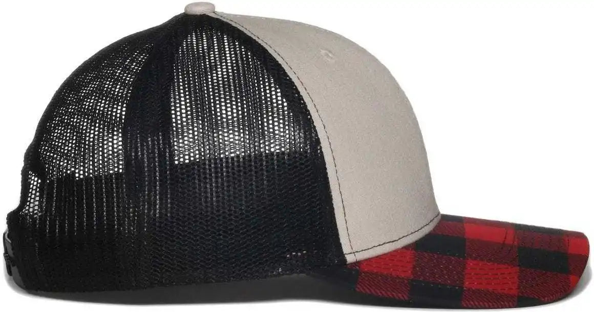Oc Sports Oc771p Slight Pre-curved Sublimated Visor Cap - Stone Black Red Plaid - 6 7/8’’ - 7 1/2’’