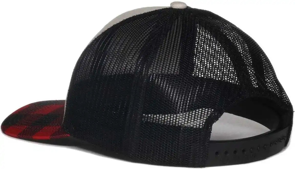 Oc Sports Oc771p Slight Pre-curved Sublimated Visor Cap - Stone Black Red Plaid - 6 7/8’’ - 7 1/2’’
