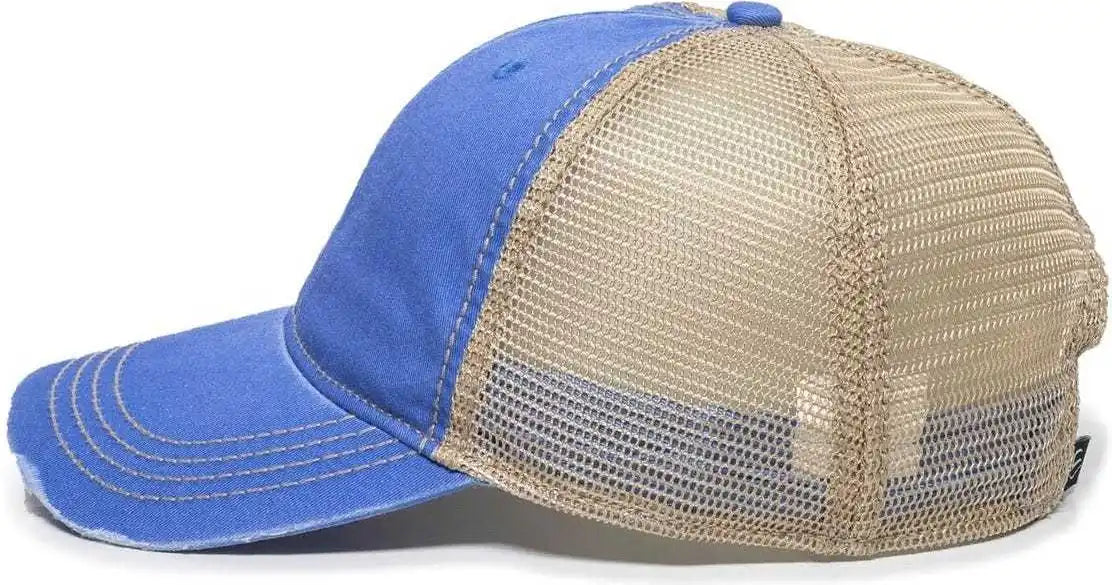 Oc Sports Oc801 Washed Adjustable Tea-stained Mesh Back Panels Cap - Bahama Blue Tea Stain - Ivory / 6 7/8’’ - 7 1/2’’