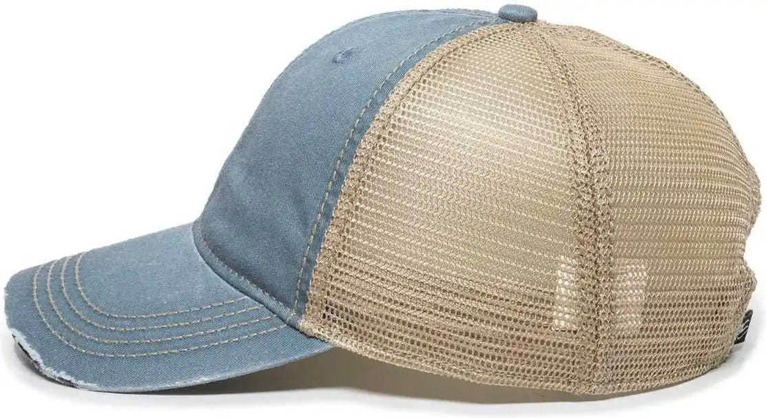 Oc Sports Oc801 Washed Adjustable Tea-stained Mesh Back Panels Cap - Sage Tea Stain - Blue Ivory / 6 7/8’’ - 7 1/2’’