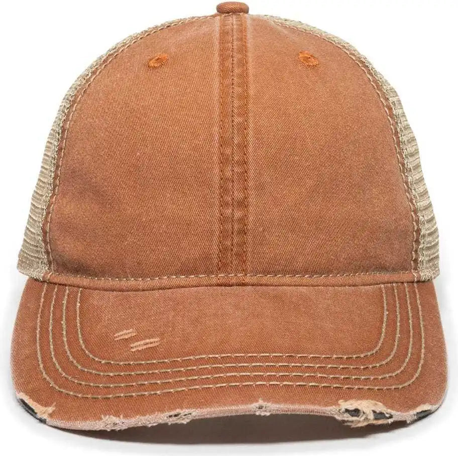Oc Sports Oc801 Washed Adjustable Tea-stained Mesh Back Panels Cap - Rust Tea Stain - Burnt Orange Ivory / 6 7/8’’ - 7