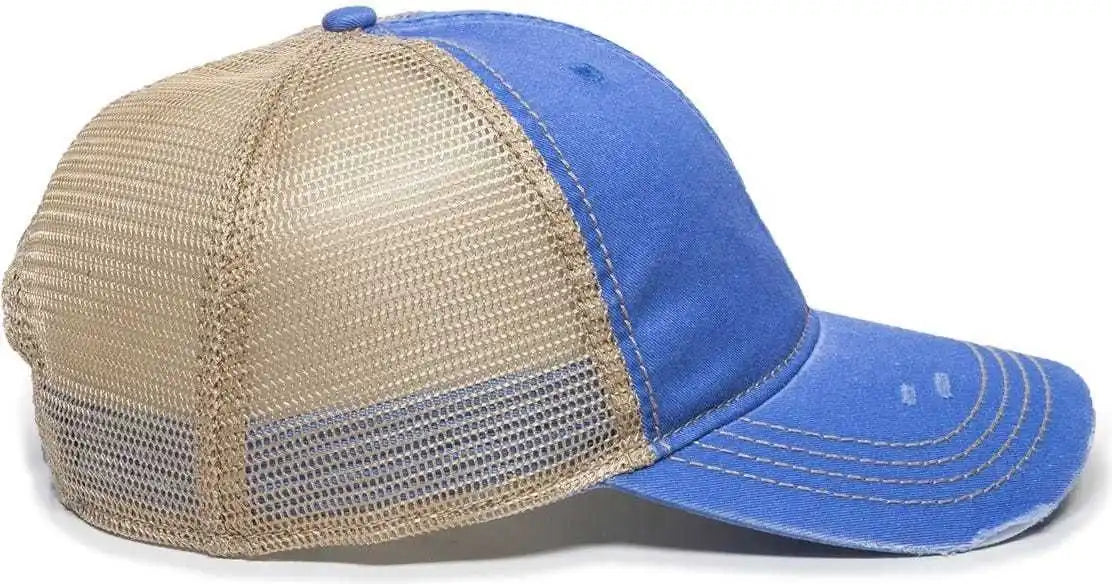 Oc Sports Oc801 Washed Adjustable Tea-stained Mesh Back Panels Cap - Bahama Blue Tea Stain - Ivory / 6 7/8’’ - 7 1/2’’