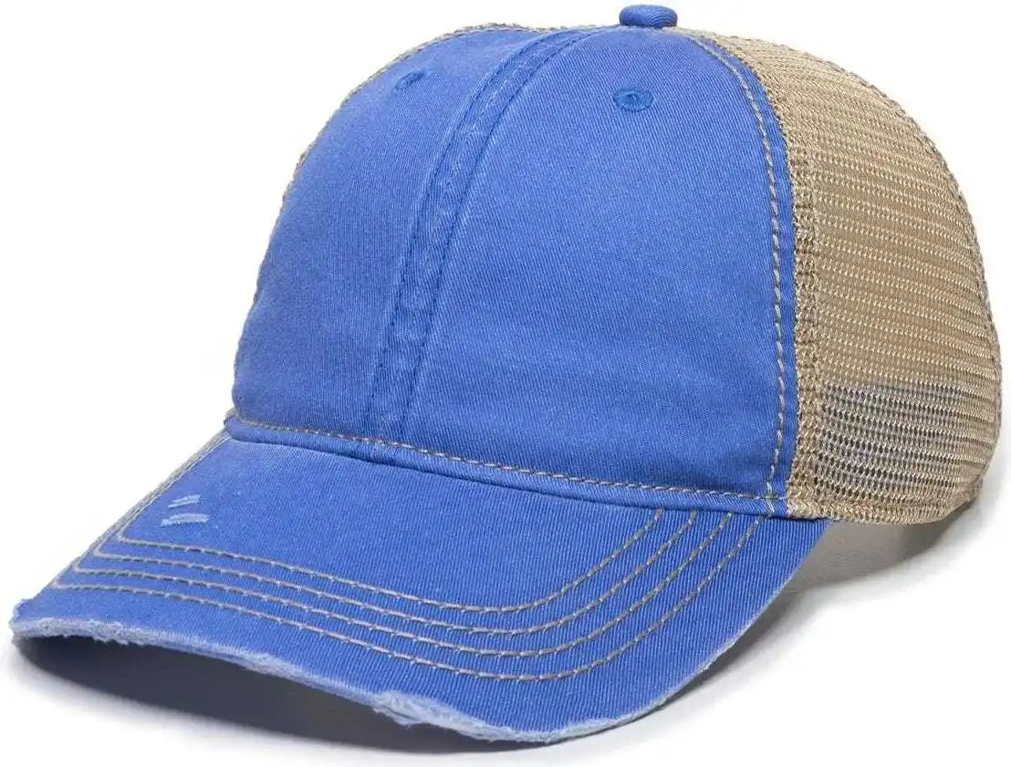 Oc Sports Oc801 Washed Adjustable Tea-stained Mesh Back Panels Cap - Bahama Blue Tea Stain - Ivory / 6 7/8’’ - 7 1/2’’