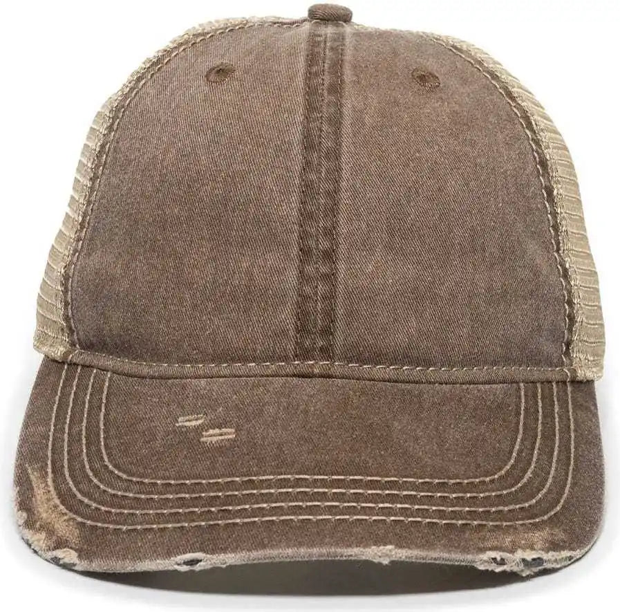 Oc Sports Oc801 Washed Adjustable Tea-stained Mesh Back Panels Cap - Brown Tea Stain - Ivory / 6 7/8’’ - 7 1/2’’