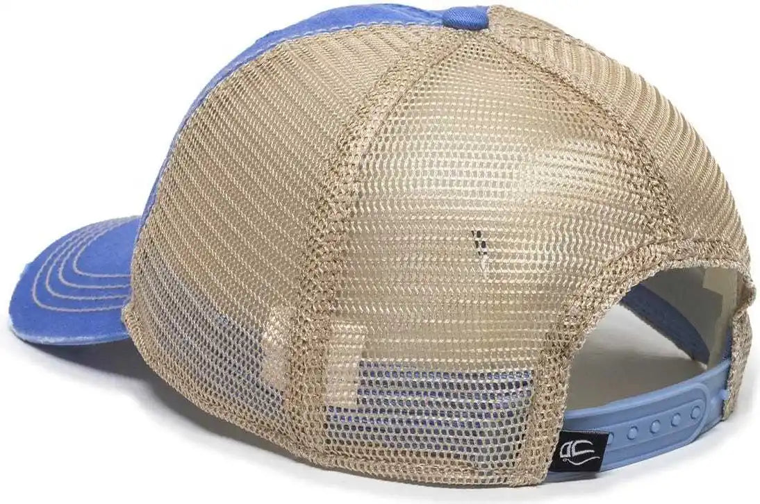 Oc Sports Oc801 Washed Adjustable Tea-stained Mesh Back Panels Cap - Bahama Blue Tea Stain - Ivory / 6 7/8’’ - 7 1/2’’