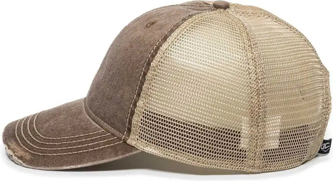 Oc Sports Oc801 Washed Adjustable Tea-stained Mesh Back Panels Cap - Brown Tea Stain - Ivory / 6 7/8’’ - 7 1/2’’