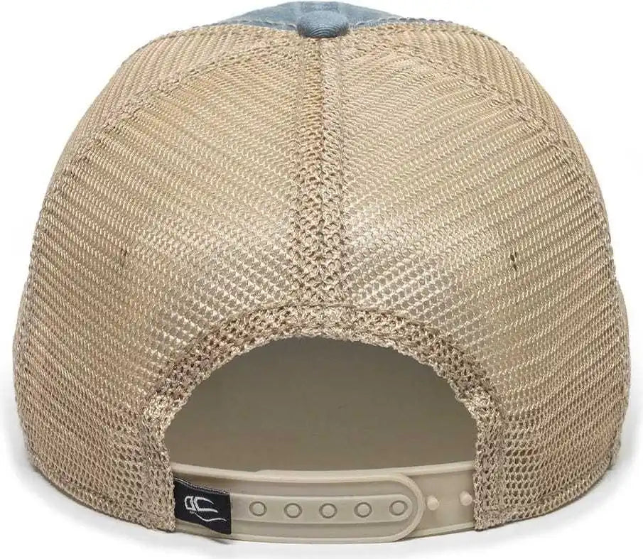 Oc Sports Oc801 Washed Adjustable Tea-stained Mesh Back Panels Cap - Sage Tea Stain - Blue Ivory / 6 7/8’’ - 7 1/2’’