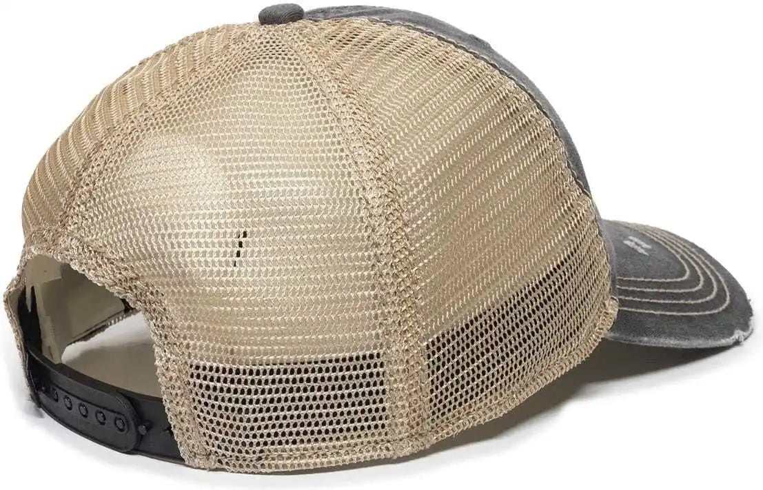 Oc Sports Oc801 Washed Adjustable Tea-stained Mesh Back Panels Cap - Black Tea Stain - Ivory / 6 7/8’’ - 7 1/2’’