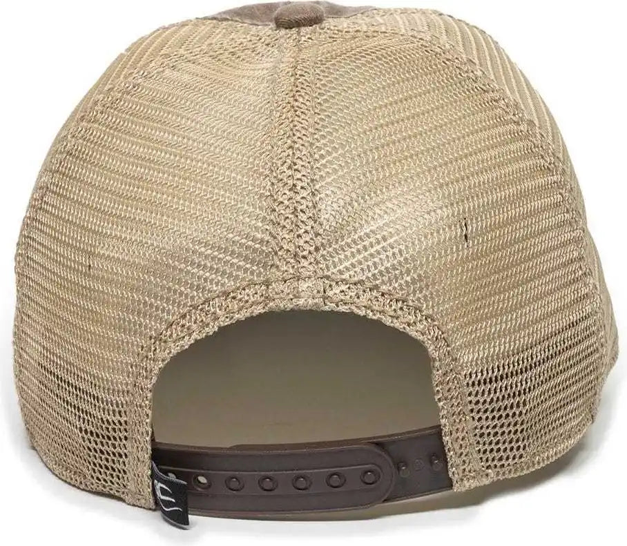 Oc Sports Oc801 Washed Adjustable Tea-stained Mesh Back Panels Cap - Brown Tea Stain - Ivory / 6 7/8’’ - 7 1/2’’