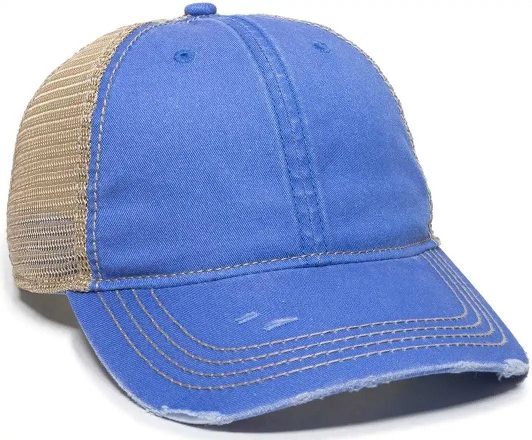 Oc Sports Oc801 Washed Adjustable Tea-stained Mesh Back Panels Cap - Bahama Blue Tea Stain - Ivory / 6 7/8’’ - 7 1/2’’