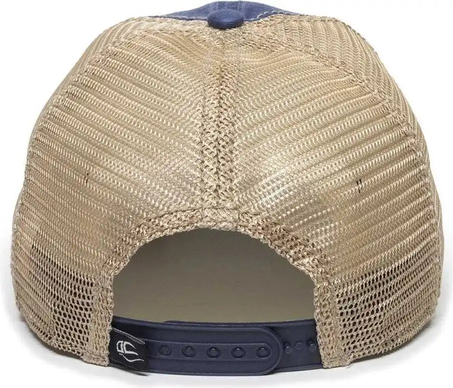 Oc Sports Oc801 Washed Adjustable Tea-stained Mesh Back Panels Cap - Navy Tea Stain - Ivory / 6 7/8’’ - 7 1/2’’