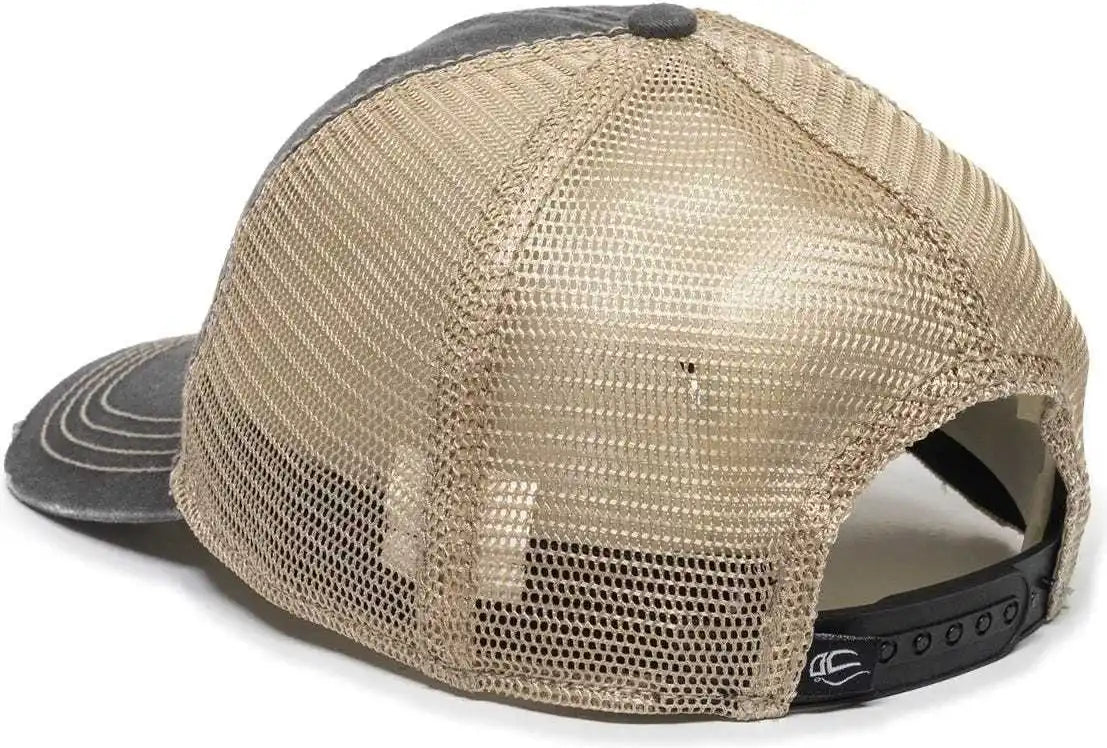 Oc Sports Oc801 Washed Adjustable Tea-stained Mesh Back Panels Cap - Black Tea Stain - Ivory / 6 7/8’’ - 7 1/2’’