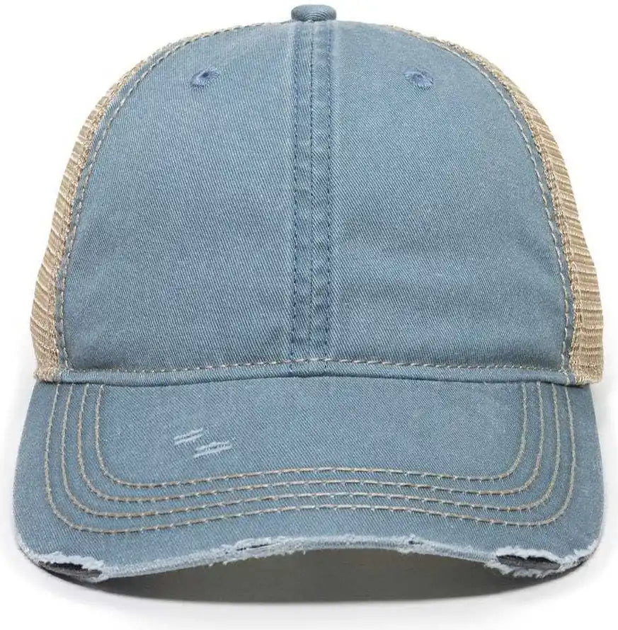 Oc Sports Oc801 Washed Adjustable Tea-stained Mesh Back Panels Cap - Sage Tea Stain - Blue Ivory / 6 7/8’’ - 7 1/2’’