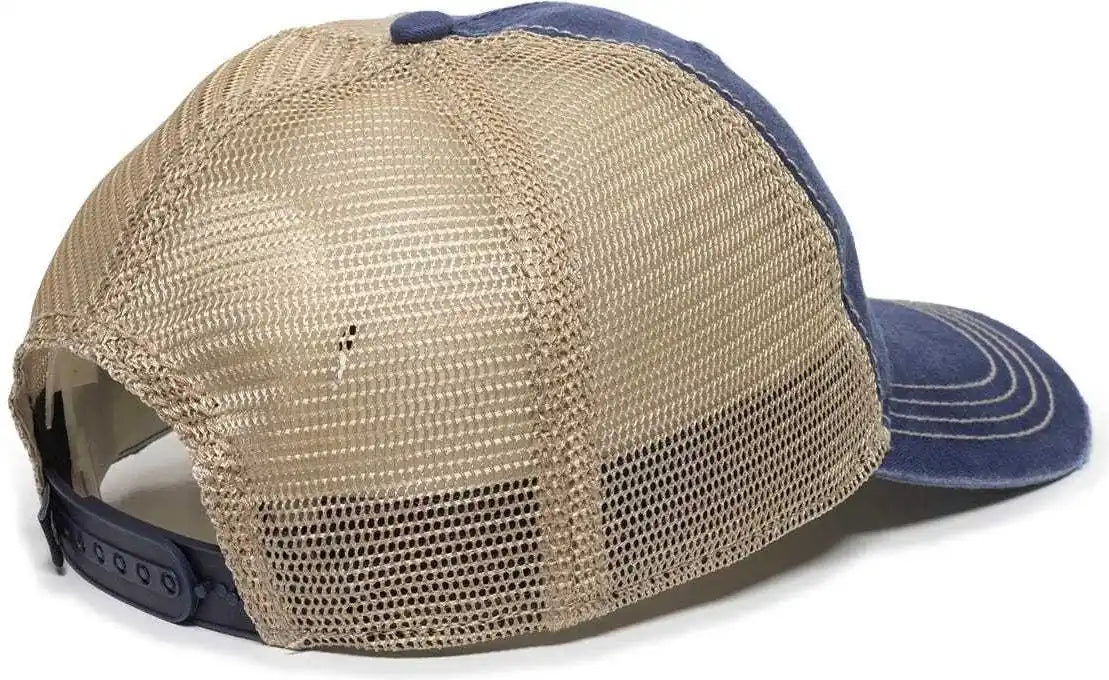 Oc Sports Oc801 Washed Adjustable Tea-stained Mesh Back Panels Cap - Navy Tea Stain - Ivory / 6 7/8’’ - 7 1/2’’
