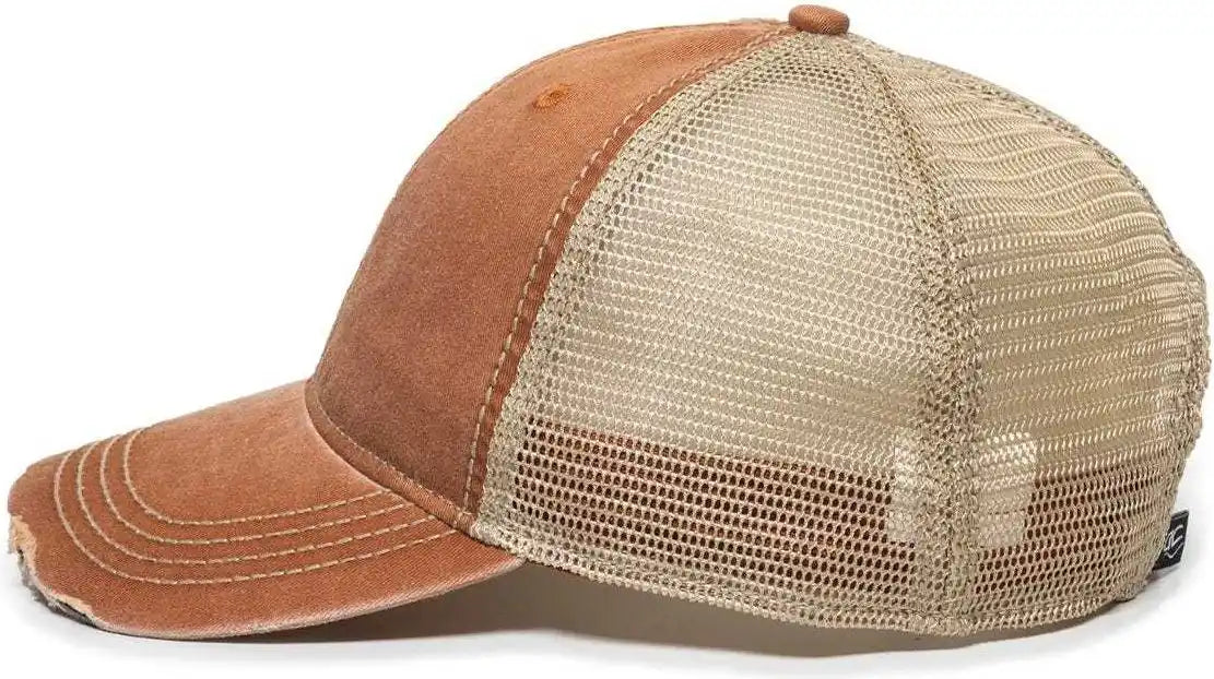 Oc Sports Oc801 Washed Adjustable Tea-stained Mesh Back Panels Cap - Rust Tea Stain - Burnt Orange Ivory / 6 7/8’’ - 7