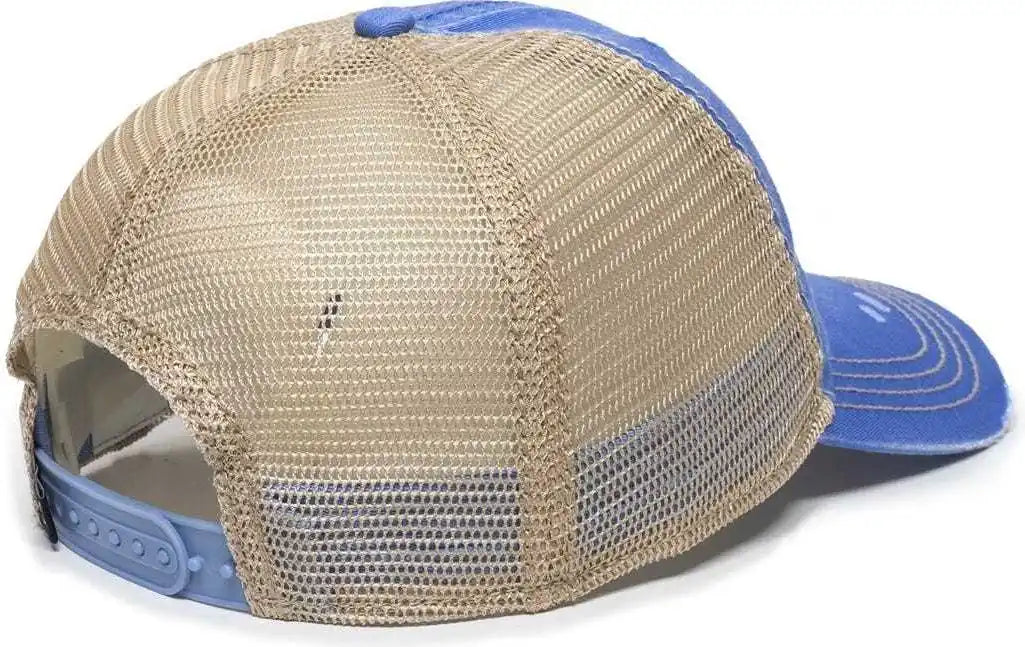 Oc Sports Oc801 Washed Adjustable Tea-stained Mesh Back Panels Cap - Bahama Blue Tea Stain - Ivory / 6 7/8’’ - 7 1/2’’