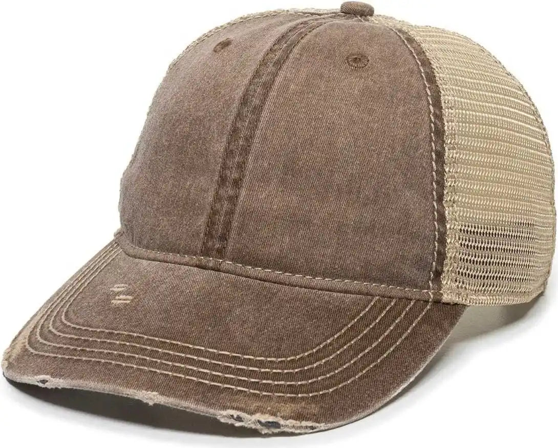 Oc Sports Oc801 Washed Adjustable Tea-stained Mesh Back Panels Cap - Brown Tea Stain - Ivory / 6 7/8’’ - 7 1/2’’