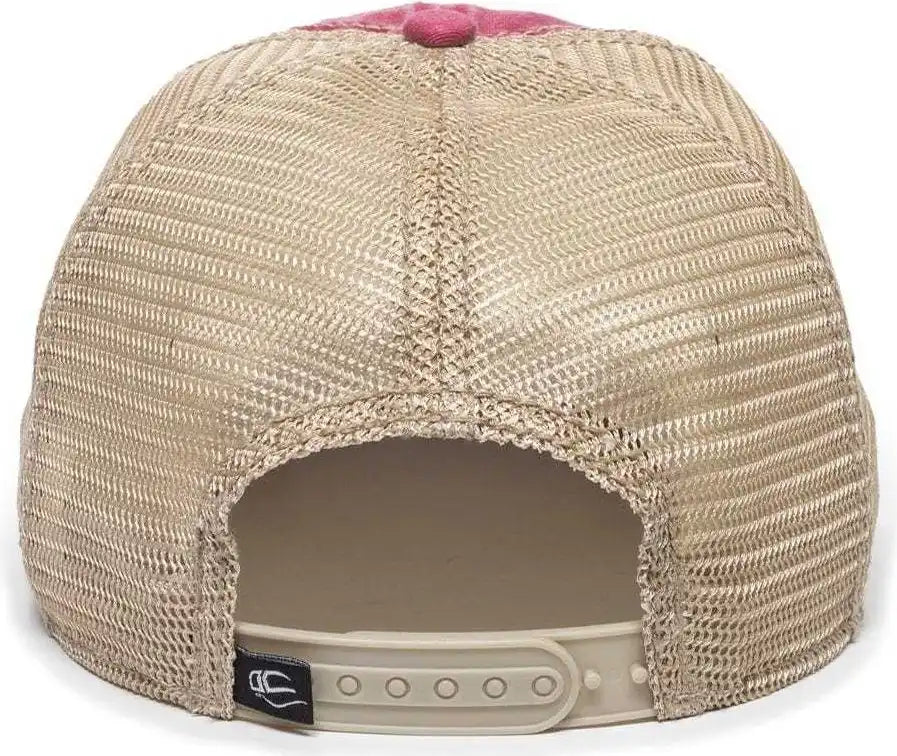 Oc Sports Oc801 Washed Adjustable Tea-stained Mesh Back Panels Cap - Ruby Tea Stain - Cardinal Ivory / 6 7/8’’ - 7 1/2’’