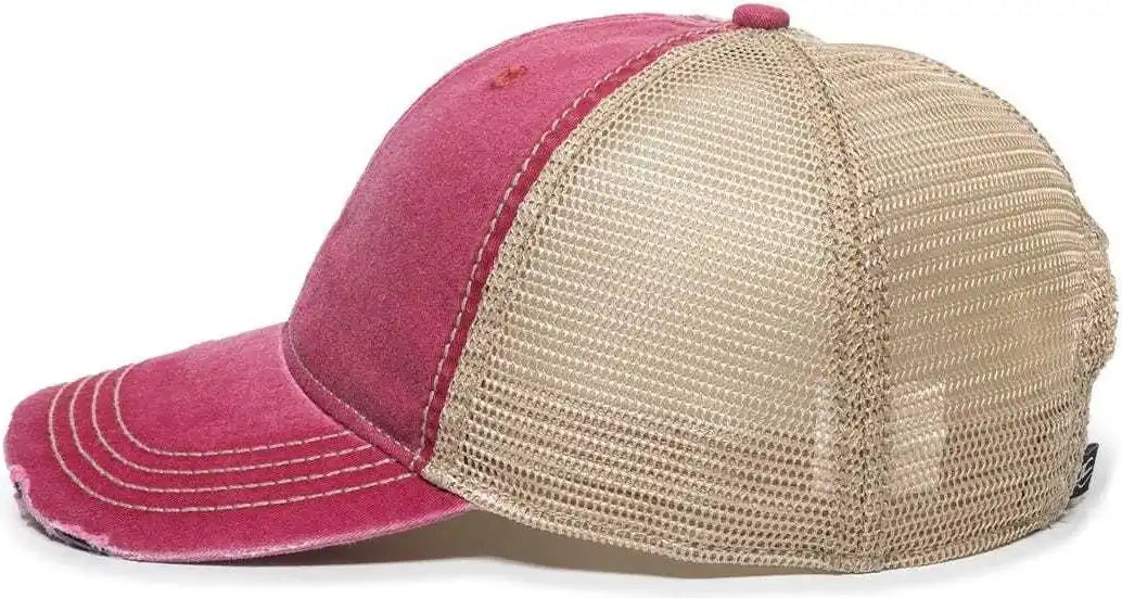 Oc Sports Oc801 Washed Adjustable Tea-stained Mesh Back Panels Cap - Ruby Tea Stain - Cardinal Ivory / 6 7/8’’ - 7 1/2’’