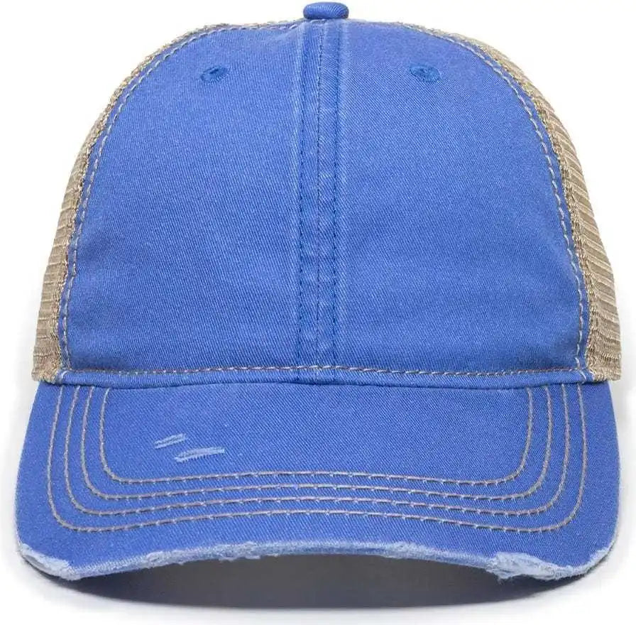 Oc Sports Oc801 Washed Adjustable Tea-stained Mesh Back Panels Cap - Bahama Blue Tea Stain - Ivory / 6 7/8’’ - 7 1/2’’